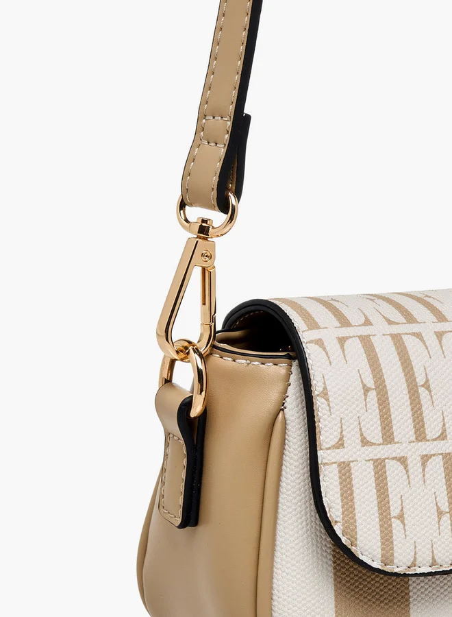 ELLE Monogram Print Crossbody Bag with Chain Strap and Twist Lock Closure