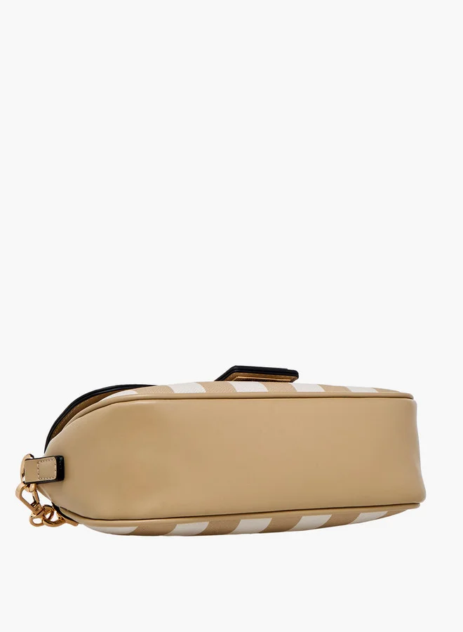 ELLE Monogram Print Crossbody Bag with Chain Strap and Twist Lock Closure