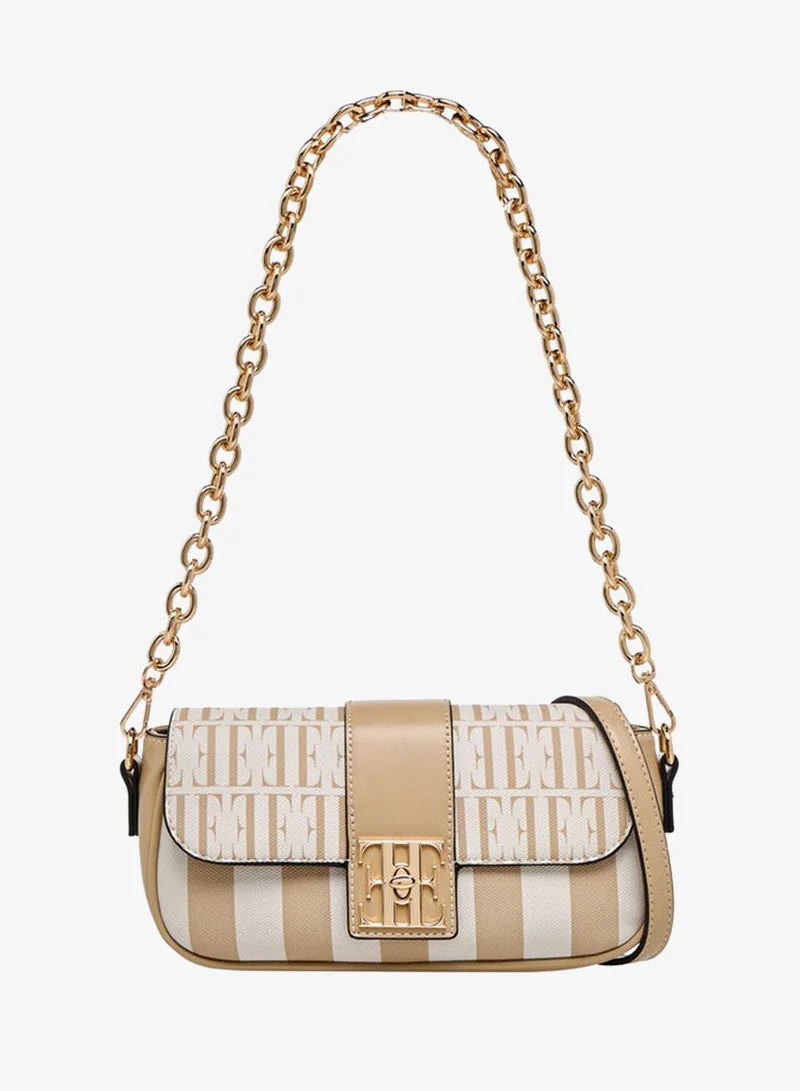 ELLE Monogram Print Crossbody Bag with Chain Strap and Twist Lock Closure