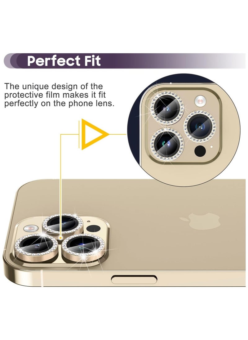 Raxoom iPhone 14 Pro 6.1 inch /14 Pro Max 6.7 inch Camera Lens Protector, Set with Diamonds Bling Camera Cover Tempered Glass for iPhone 14 Pro Max /14 Pro [Perfectly Fit] - Diamond Gol - Image 3