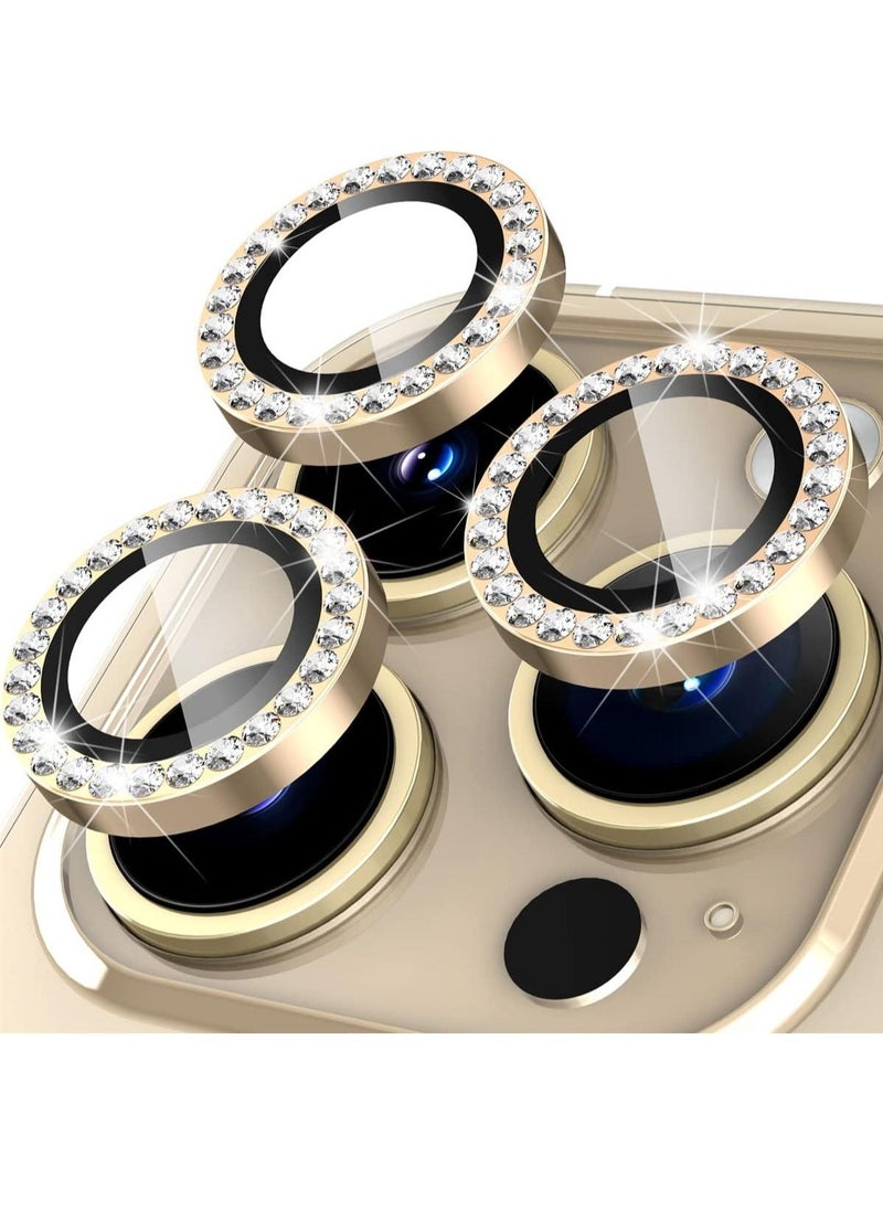 Raxoom iPhone 14 Pro 6.1 inch /14 Pro Max 6.7 inch Camera Lens Protector, Set with Diamonds Bling Camera Cover Tempered Glass for iPhone 14 Pro Max /14 Pro [Perfectly Fit] - Diamond Gol - Image 1