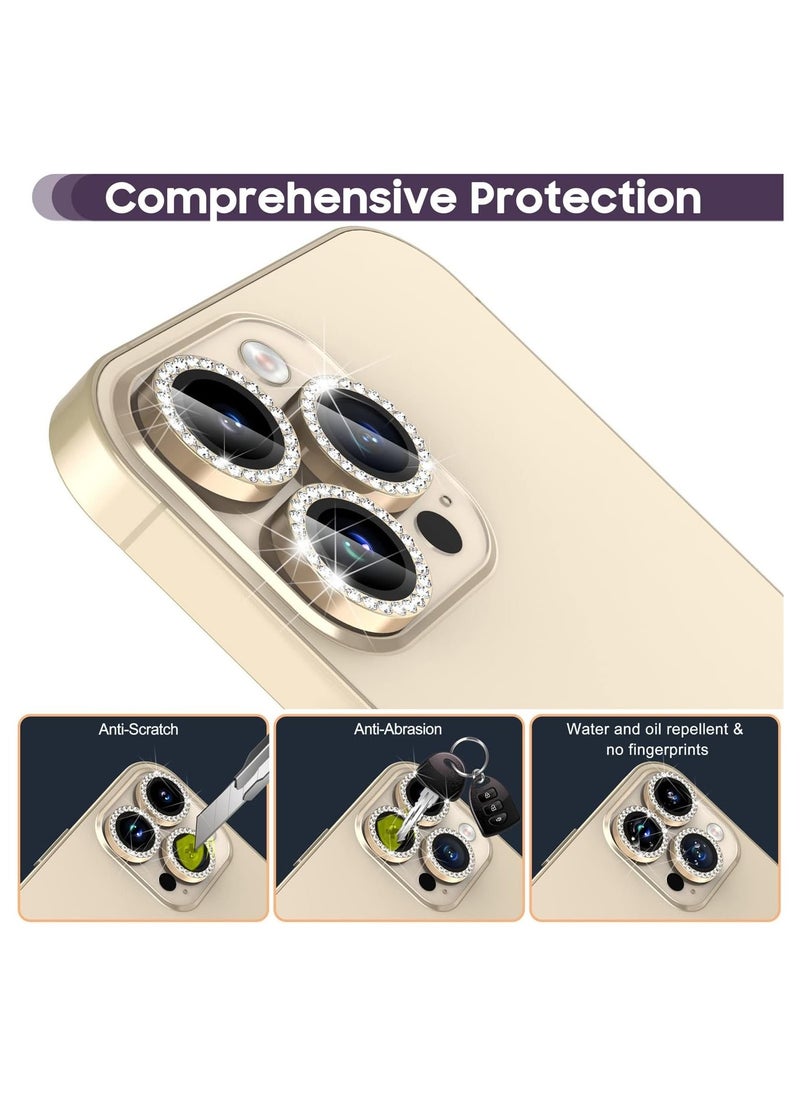 Raxoom iPhone 14 Pro 6.1 inch /14 Pro Max 6.7 inch Camera Lens Protector, Set with Diamonds Bling Camera Cover Tempered Glass for iPhone 14 Pro Max /14 Pro [Perfectly Fit] - Diamond Gol - Image 4