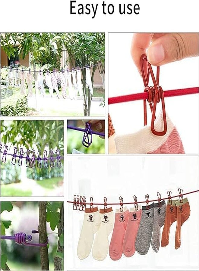 Flere Elastic Cloth Drying Rope with Hooks - Portable Clothesline with 12 Clips for Indoor and Outdoor Drying - Ideal for Travel, Camping, and Home Use Color- Multicolor (Pack of 1) (2) - Image 3