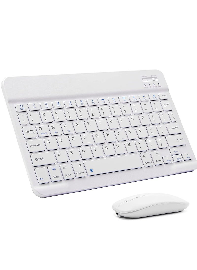 Ultra-Slim Bluetooth Keyboard and Mouse Combo Rechargeable Portable Wireless Keyboard Mouse Set for Apple iPad iPhone iOS 13 and Above Samsung Tablet Phone Smartphone Android Windows (White - Image 1