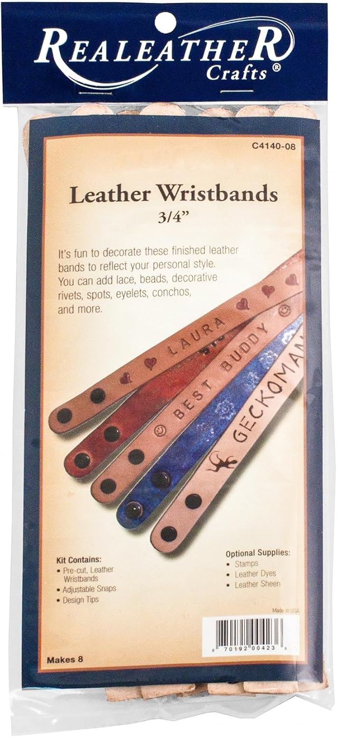 Realeather C414008 Narrow Leather Wristbands with Snap Closure 75 to 85 L X 75W Natural 8Pack - Image 1