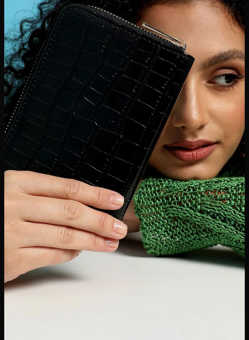 Haute Sauce Textured Casual Regular Wallet with Zip Lock For Women