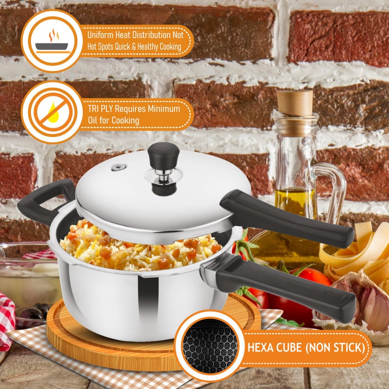 Prabha Stainless Steel Non-Stick Hexa Cube Pressure Cooker 6L - Fast & Safe Cooking, Easy Cleaning, Best For Home & Kitchen - Image 5
