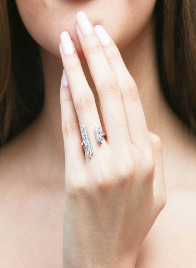 BERRICLE Sterling Silver Bar Cubic Zirconia CZ Statement Fashion Ring for Women, Rhodium Plated - Image 5
