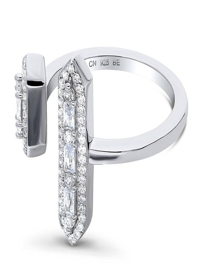 BERRICLE Sterling Silver Bar Cubic Zirconia CZ Statement Fashion Ring for Women, Rhodium Plated - Image 3