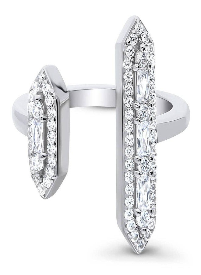 BERRICLE Sterling Silver Bar Cubic Zirconia CZ Statement Fashion Ring for Women, Rhodium Plated - Image 2