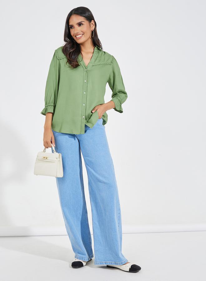 ستايلي بلوزة بقطن تويل وقصة مريحة مع تفاصيل مضفرة - Image 2