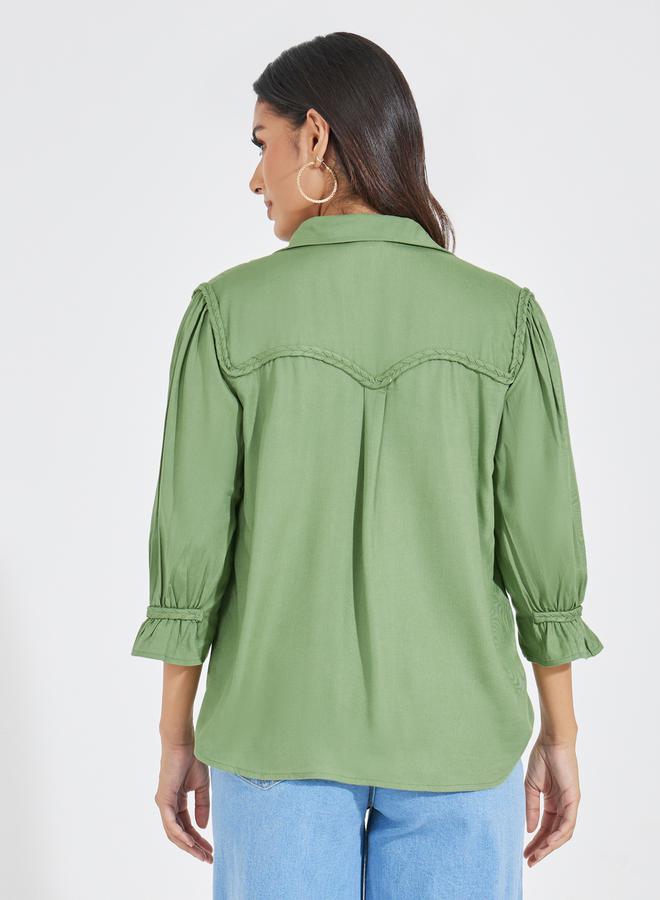 ستايلي بلوزة بقطن تويل وقصة مريحة مع تفاصيل مضفرة - Image 4