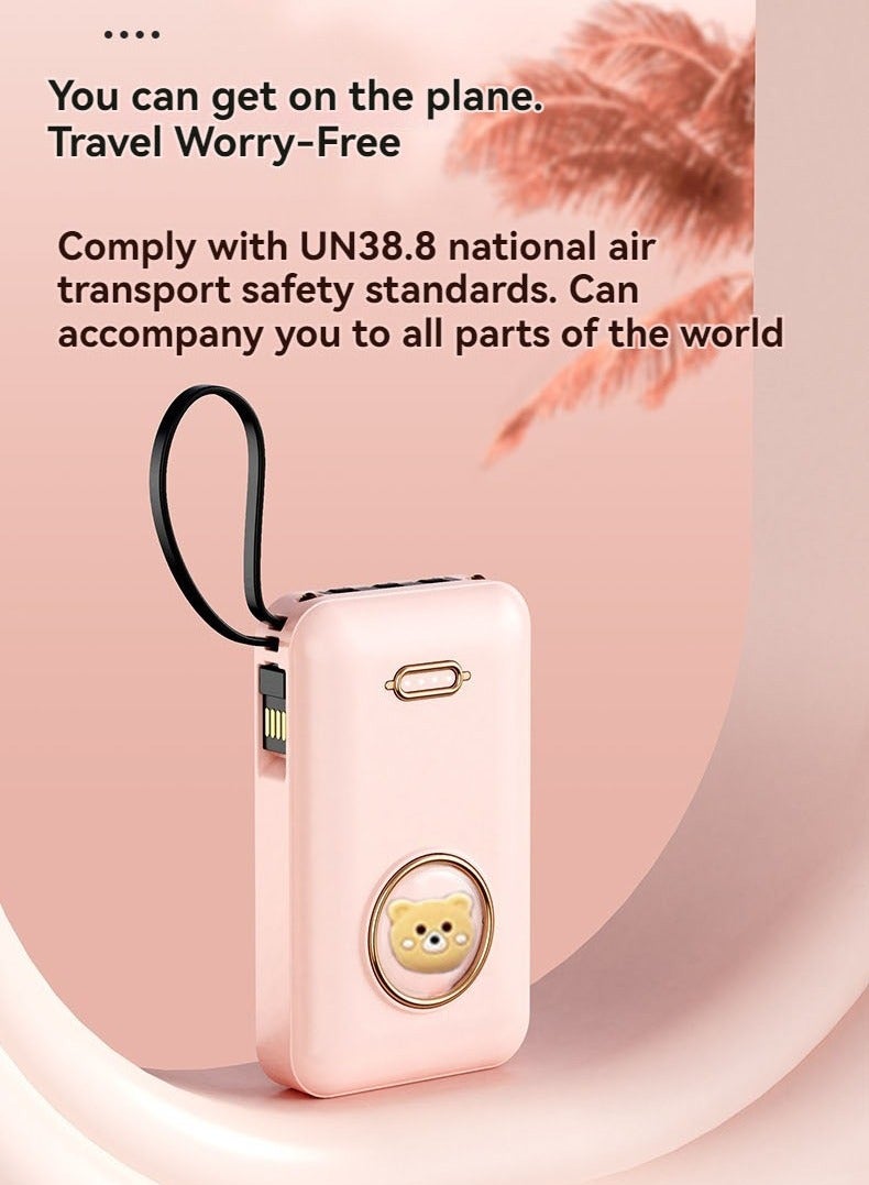 Beauenty Cartoon creative self-contained mini power bank 10000 mAh large capacity fast charging mobile power supply (pink) - Image 2