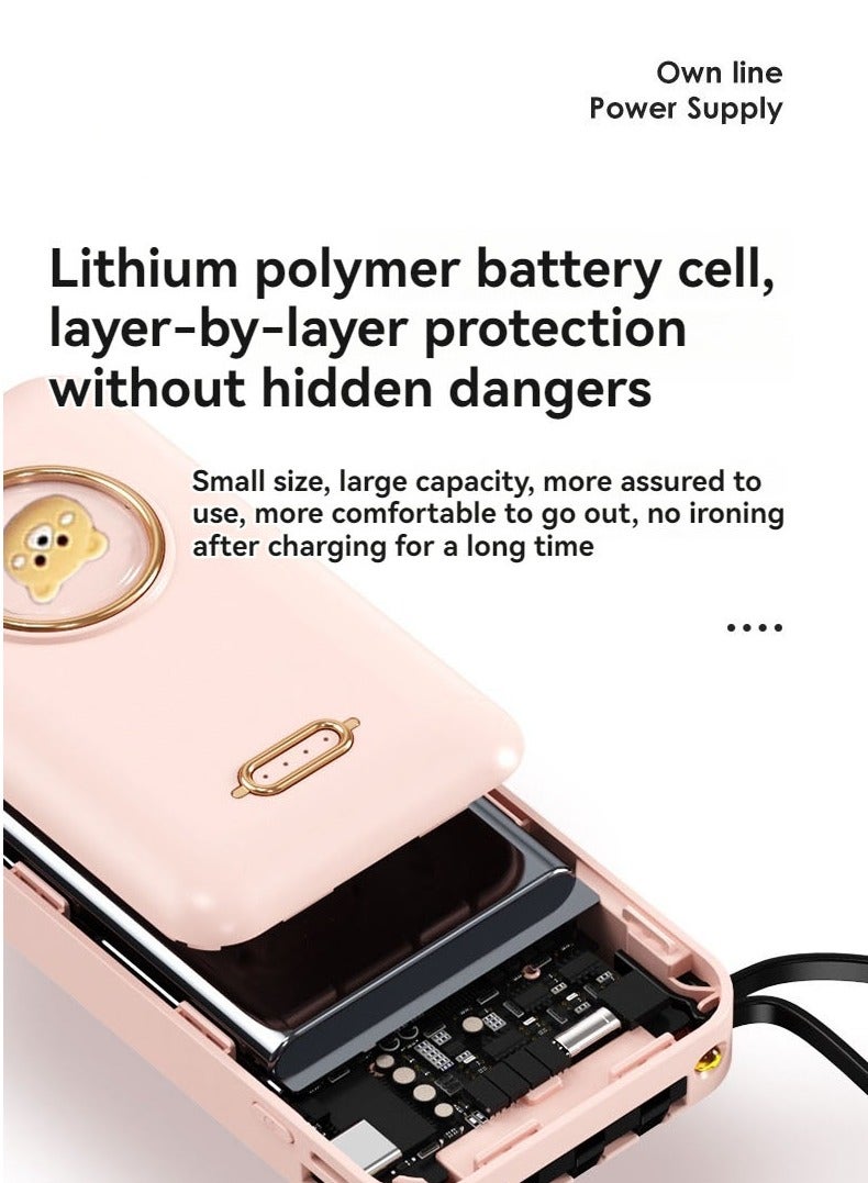 Beauenty Cartoon creative self-contained mini power bank 10000 mAh large capacity fast charging mobile power supply (pink) - Image 4