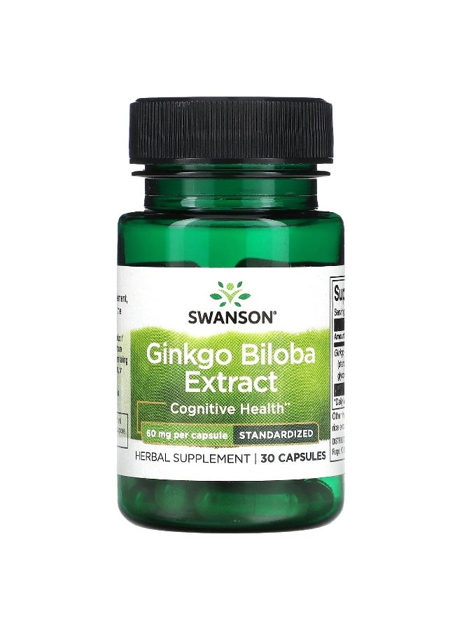 SWANSON Swanson, Ginkgo Biloba Extract, Standardized, 60 mg, 30 Capsules 