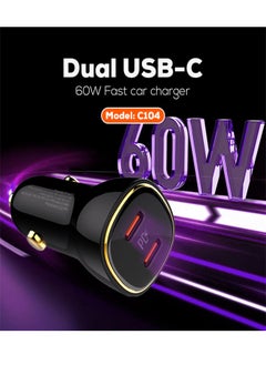 LDNIO 60W Car charger Dual USB Ports PD QC Super Fast Car charger Type C Compatible With iPhone 16 15 14 13 12 11 iPad Pro mini 6 Samsung S24 S23 S22 Xiaomi Airpods 4 Apple Watch S10 Black  - Image 1