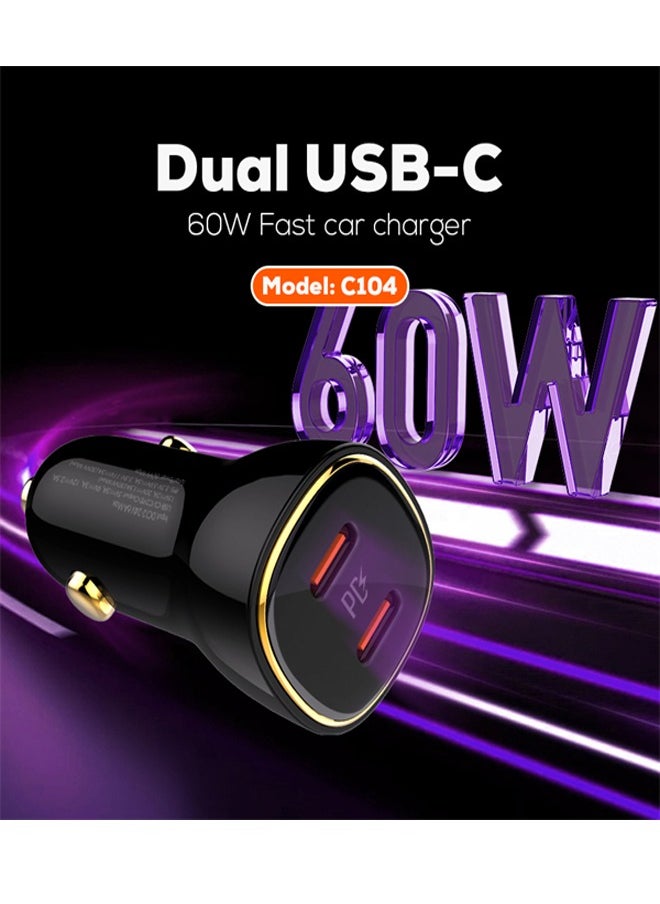 LDNIO 60W Car charger Dual USB Ports PD QC Super Fast Car charger Type C Compatible With iPhone 16 15 14 13 12 11 iPad Pro mini 6 Samsung S24 S23 S22 Xiaomi Airpods 4 Apple Watch S10 Black  - Image 1