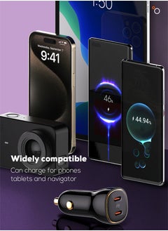 LDNIO 60W Car charger Dual USB Ports PD QC Super Fast Car charger Type C Compatible With iPhone 16 15 14 13 12 11 iPad Pro mini 6 Samsung S24 S23 S22 Xiaomi Airpods 4 Apple Watch S10 Black  - Image 3