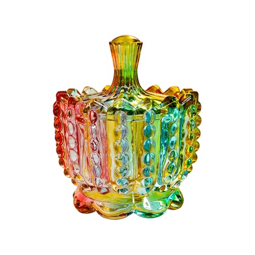QIANCHANG Colorful Crystal Glass Candy Dish, Decorative Candy Jars with Lids, Cute Apothecary Cookies Jar - Image 1