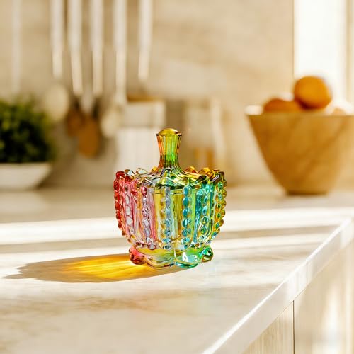 QIANCHANG Colorful Crystal Glass Candy Dish, Decorative Candy Jars with Lids, Cute Apothecary Cookies Jar - Image 5