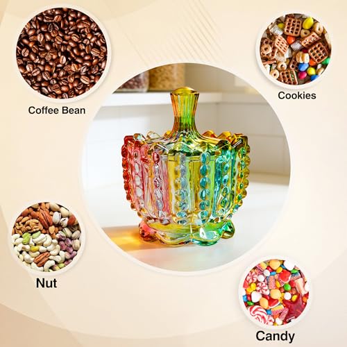 QIANCHANG Colorful Crystal Glass Candy Dish, Decorative Candy Jars with Lids, Cute Apothecary Cookies Jar - Image 4