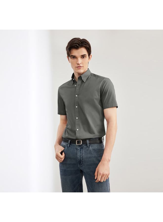 G2000 Mall Style Cotton Blend Comfortable Skin-friendly Textured Dot Pattern Short Sleeve Shirt Charcoal Gray S/03 - Image 1