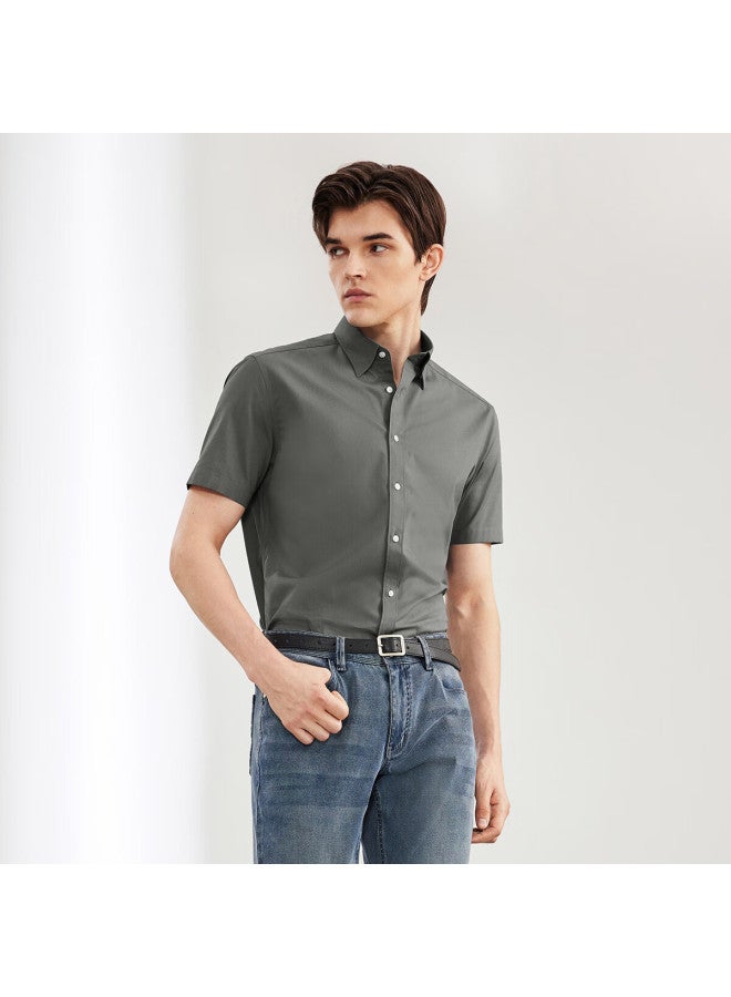 G2000 Mall Style Cotton Blend Comfortable Skin-friendly Textured Dot Pattern Short Sleeve Shirt Charcoal Gray S/03 - Image 3