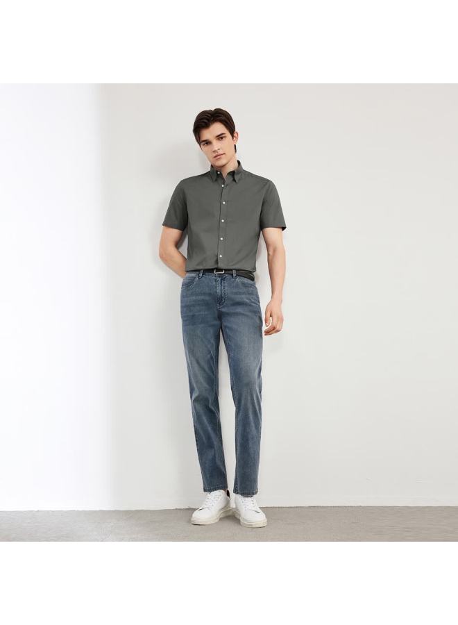 G2000 Mall Style Cotton Blend Comfortable Skin-friendly Textured Dot Pattern Short Sleeve Shirt Charcoal Gray S/03 - Image 2