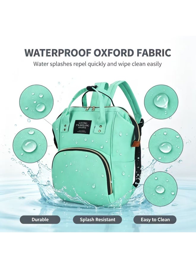 Multifunctional Diaper Bag Backpack, 20L Capacity, Splash-Resistant Oxford Fabric, Light Green - Image 4