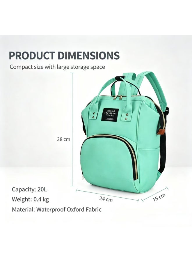 Multifunctional Diaper Bag Backpack, 20L Capacity, Splash-Resistant Oxford Fabric, Light Green - Image 2