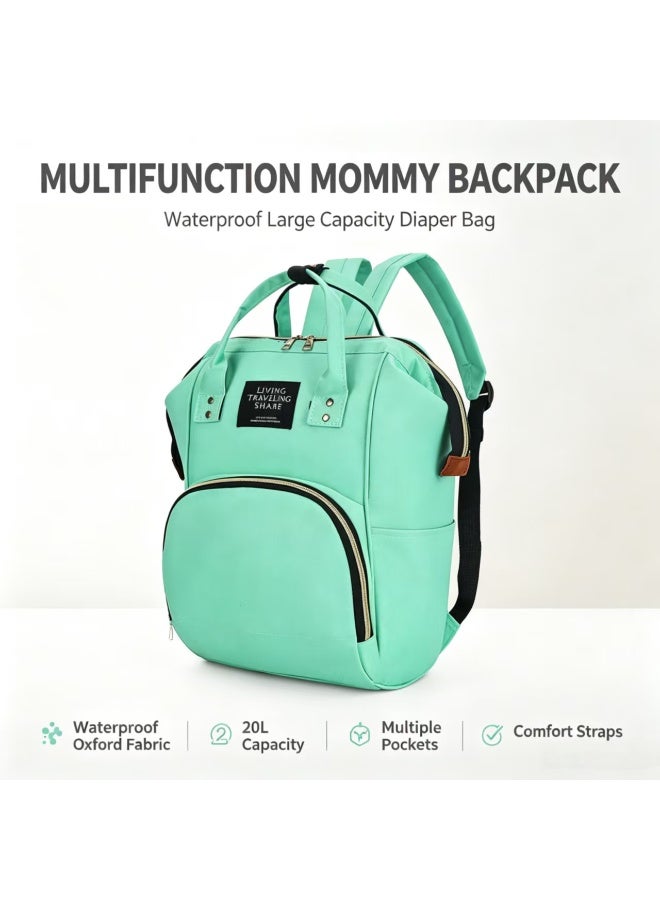 Multifunctional Diaper Bag Backpack, 20L Capacity, Splash-Resistant Oxford Fabric, Light Green - Image 5