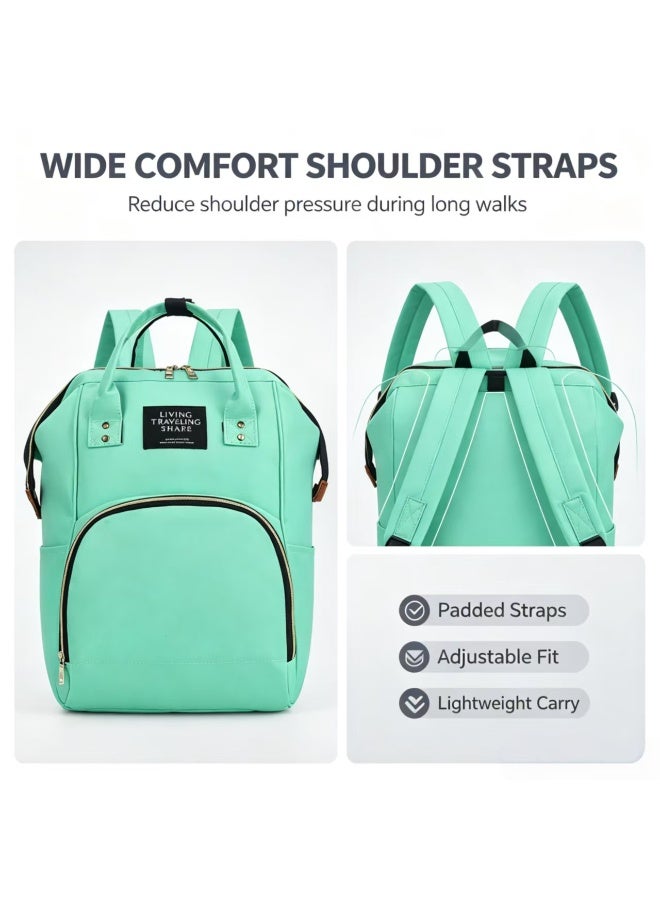 Multifunctional Diaper Bag Backpack, 20L Capacity, Splash-Resistant Oxford Fabric, Light Green - Image 3