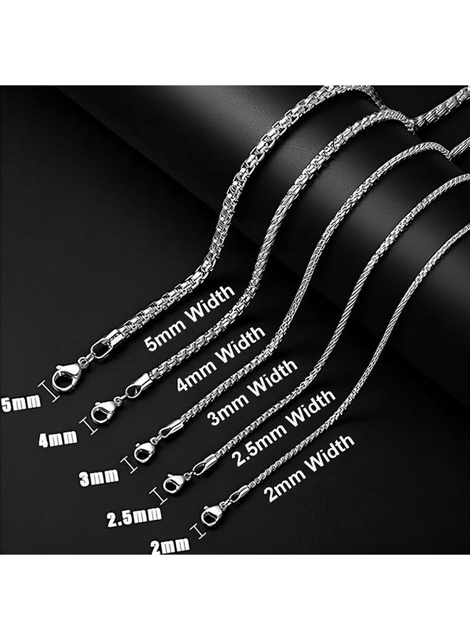 VAMA FASHIONS Trendy Silver Plated Stainless Steel Box Chain Western Charm Neck Necklace Chains for Men & Boys (2mm) - Image 5