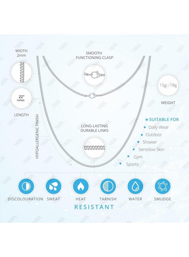 VAMA FASHIONS Trendy Silver Plated Stainless Steel Box Chain Western Charm Neck Necklace Chains for Men & Boys (2mm) - Image 4