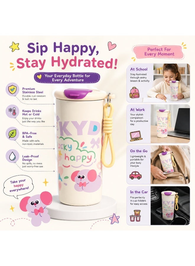 Twisoo Kids Stainless Steel Insulated Water Bottle with Straw Lid & Carry Strap | Leakproof Cartoon Vacuum Tumbler for School, Travel, Sports & Outdoor Use | Reusable Drink Bottle for Boys & Girls - Image 3