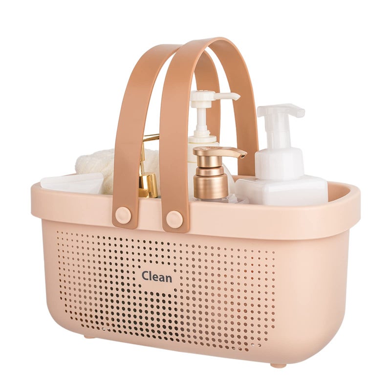 JiatuA Plastic Storage Basket with Handle Portable Shower Caddy Tote Organizer Basket Bin for Bathroom Kitchen Dorm Room Bedroom  Pink - Image 1
