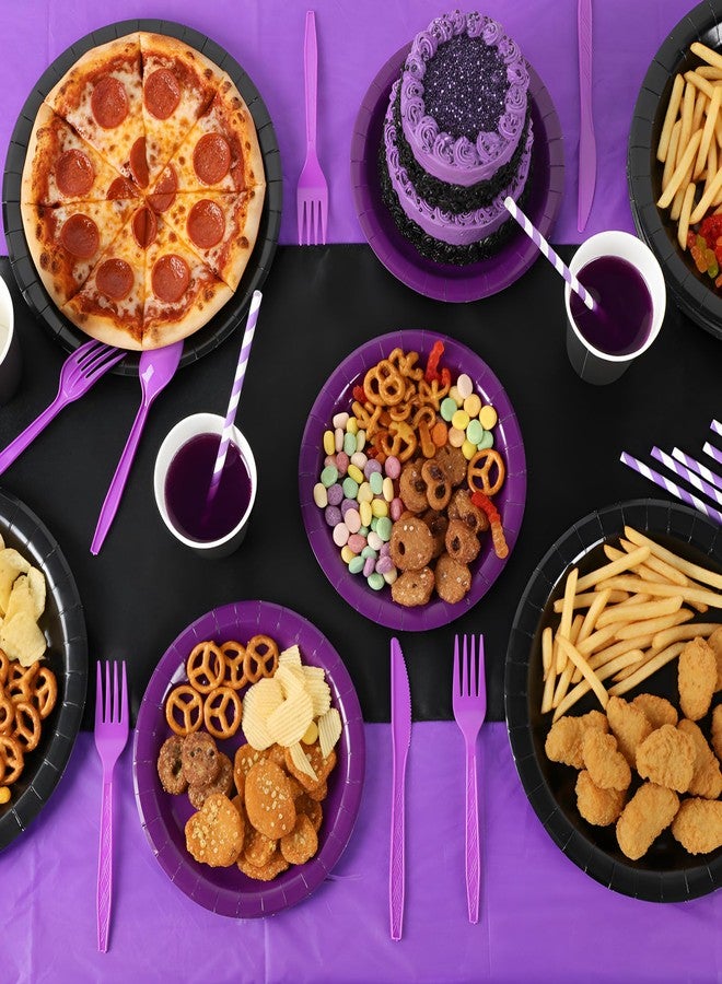 Mindsoft تتضمن زينة حفلات مايندسوفت مناديل ورقية، أكواب، أطباق، مفرش طاولة بلاستيكي، طقم سكاكين وشوك وملاعق لحفلات أعياد الميلاد، حفلات التخرج، حفلات الزفاف، والهالوين (بنفسجي وأسود، ألوان زاهية). - Image 5