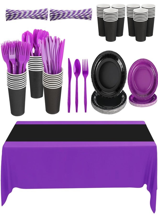 Mindsoft تتضمن زينة حفلات مايندسوفت مناديل ورقية، أكواب، أطباق، مفرش طاولة بلاستيكي، طقم سكاكين وشوك وملاعق لحفلات أعياد الميلاد، حفلات التخرج، حفلات الزفاف، والهالوين (بنفسجي وأسود، ألوان زاهية). - Image 1