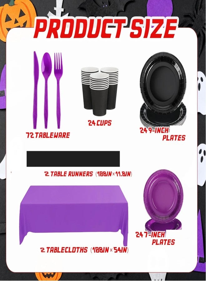Mindsoft تتضمن زينة حفلات مايندسوفت مناديل ورقية، أكواب، أطباق، مفرش طاولة بلاستيكي، طقم سكاكين وشوك وملاعق لحفلات أعياد الميلاد، حفلات التخرج، حفلات الزفاف، والهالوين (بنفسجي وأسود، ألوان زاهية). - Image 2