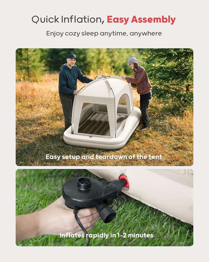 QPAU Inflatable Toddler Travel Bed with Tent, Portable Kids Air Mattress with Safety Sides, Ideal for Home, Grandma's, Camping, Traveling -Includes Fast Electric Pump (Khaki) - Image 5