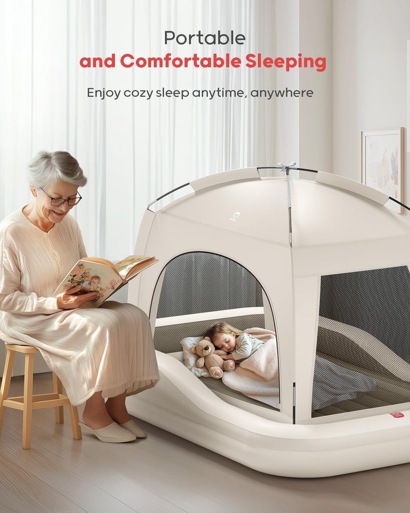 QPAU Inflatable Toddler Travel Bed with Tent, Portable Kids Air Mattress with Safety Sides, Ideal for Home, Grandma's, Camping, Traveling -Includes Fast Electric Pump (Khaki) - Image 4