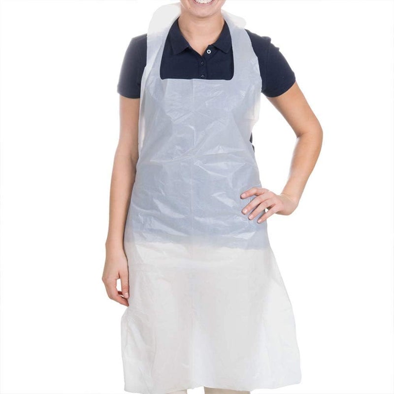 1Above Disposable White Polythene Aprons 20 Micron Strong Multipurpose UK Manufactured - Plastic Aprons Medical Virus Protection - PPE Aprons Disposable - Image 1