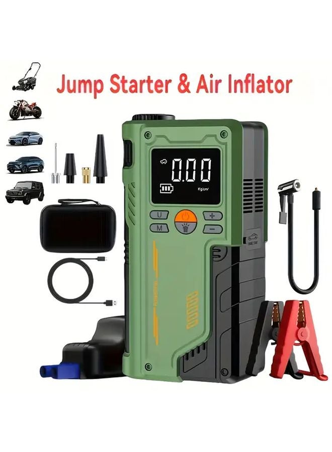 Green Portable Air Compressor Car Battery Jump Starter 3000A 150 PSI Power Kit - Image 1