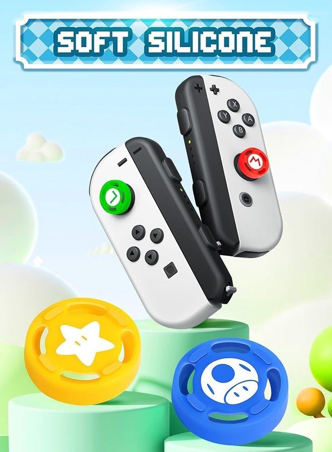 Wffo 4 Pairs (8 pieces) Thumb Grip Stick Cover - for Nintendo Switch Thumb Grips - Wireless Controllers Game Remote Joystick Cap - Cute Cartoon Anime Design - Kawaii 3D Silicone Joystick Caps Joycon Controller Button Covers - for Nintendo Switch/OLED/Switch Lite - for Boys Girls Kids Teens - Blue/Yellow/Green/Red - Image 5