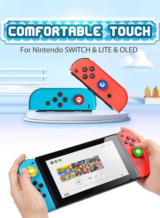 Wffo 4 Pairs (8 pieces) Thumb Grip Stick Cover - for Nintendo Switch Thumb Grips - Wireless Controllers Game Remote Joystick Cap - Cute Cartoon Anime Design - Kawaii 3D Silicone Joystick Caps Joycon Controller Button Covers - for Nintendo Switch/OLED/Switch Lite - for Boys Girls Kids Teens - Blue/Yellow/Green/Red - Image 3