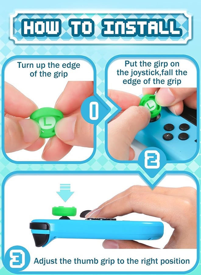 Wffo 4 Pairs (8 pieces) Thumb Grip Stick Cover - for Nintendo Switch Thumb Grips - Wireless Controllers Game Remote Joystick Cap - Cute Cartoon Anime Design - Kawaii 3D Silicone Joystick Caps Joycon Controller Button Covers - for Nintendo Switch/OLED/Switch Lite - for Boys Girls Kids Teens - Blue/Yellow/Green/Red - Image 4