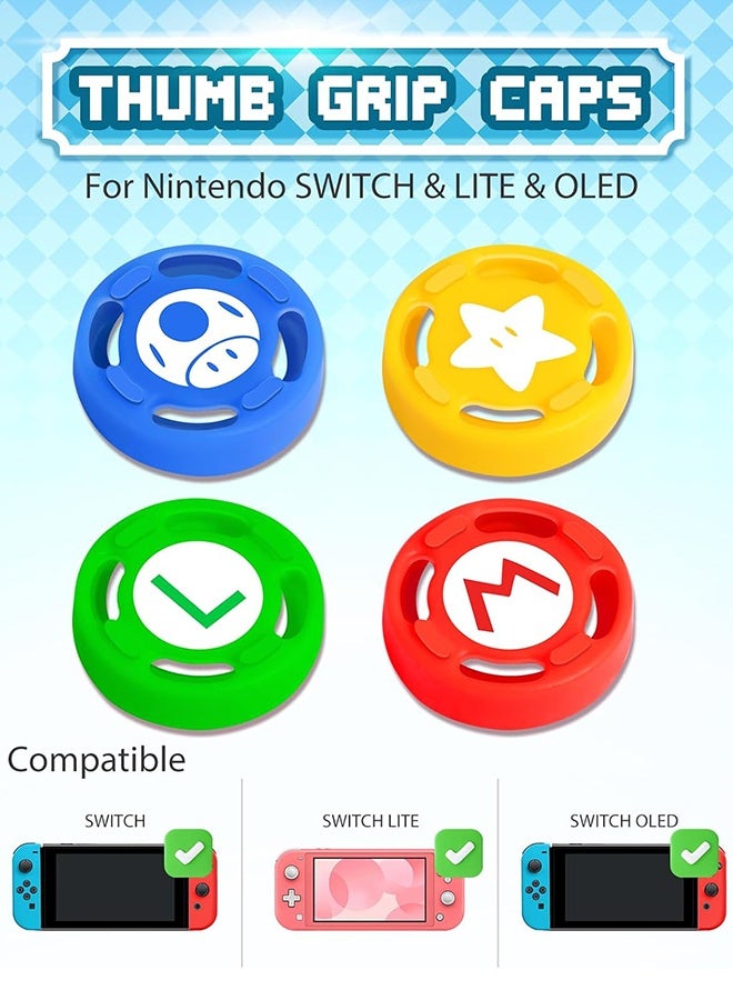 Wffo 4 Pairs (8 pieces) Thumb Grip Stick Cover - for Nintendo Switch Thumb Grips - Wireless Controllers Game Remote Joystick Cap - Cute Cartoon Anime Design - Kawaii 3D Silicone Joystick Caps Joycon Controller Button Covers - for Nintendo Switch/OLED/Switch Lite - for Boys Girls Kids Teens - Blue/Yellow/Green/Red - Image 2