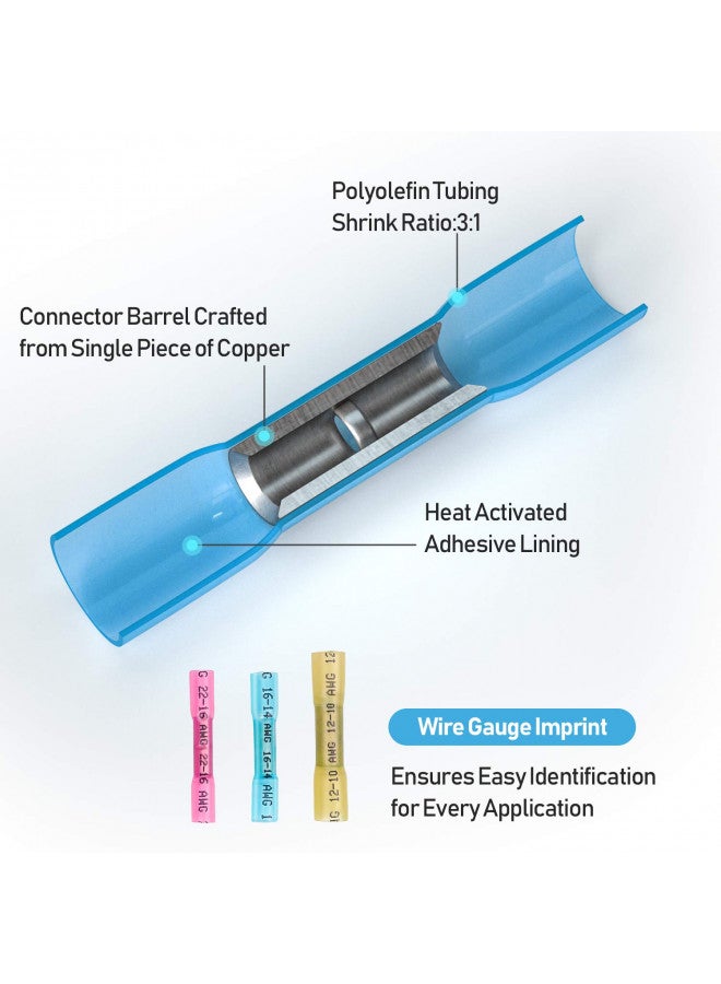 TICONN 200PCS Heat Shrink Butt Wire Connector Kit, Insulated Waterproof Electrical Wire Crimp Terminals Butt Splice for Marine Automotive (200PCS) - Image 1