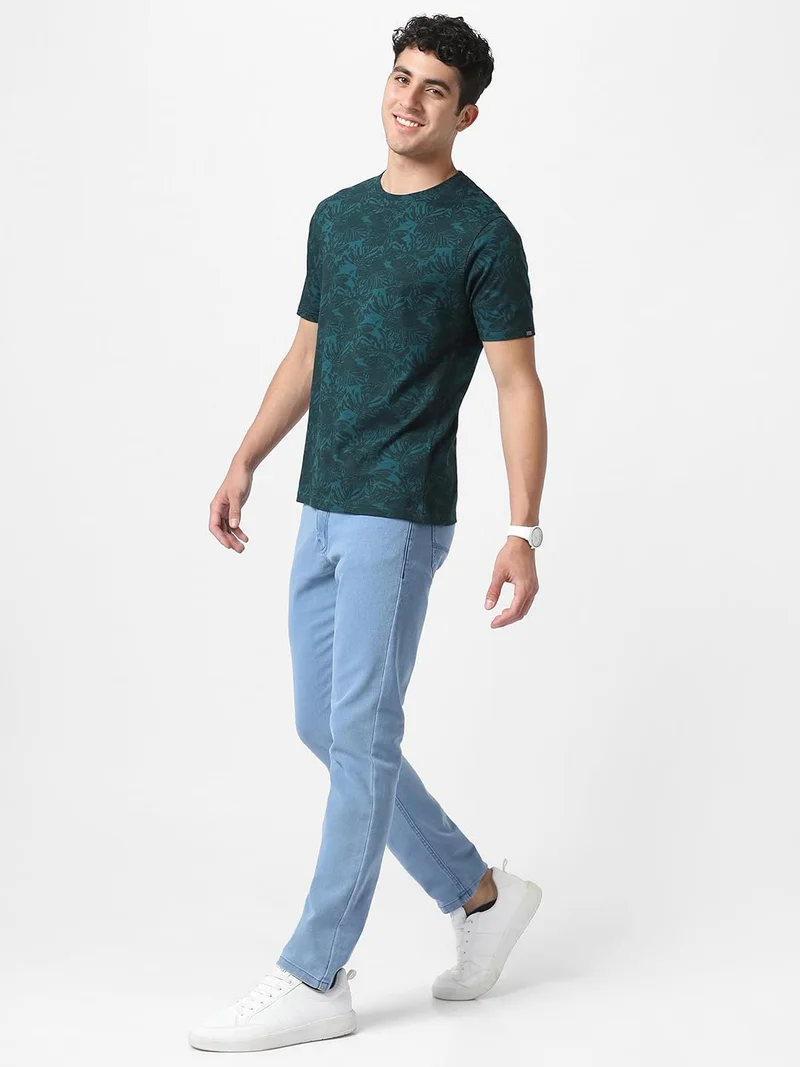 Urbano Fashion  Urbano Fashion Men's Dark Green Printed Half Sleeve Slim Fit Cotton T-Shirt for Men | Best Price UAE
