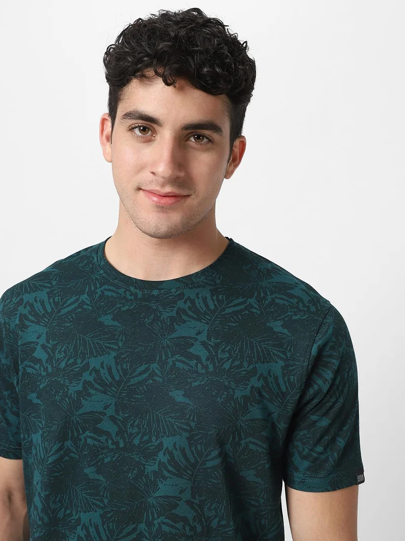 Urbano Fashion  Urbano Fashion Men's Dark Green Printed Half Sleeve Slim Fit Cotton T-Shirt for Men | Best Price UAE